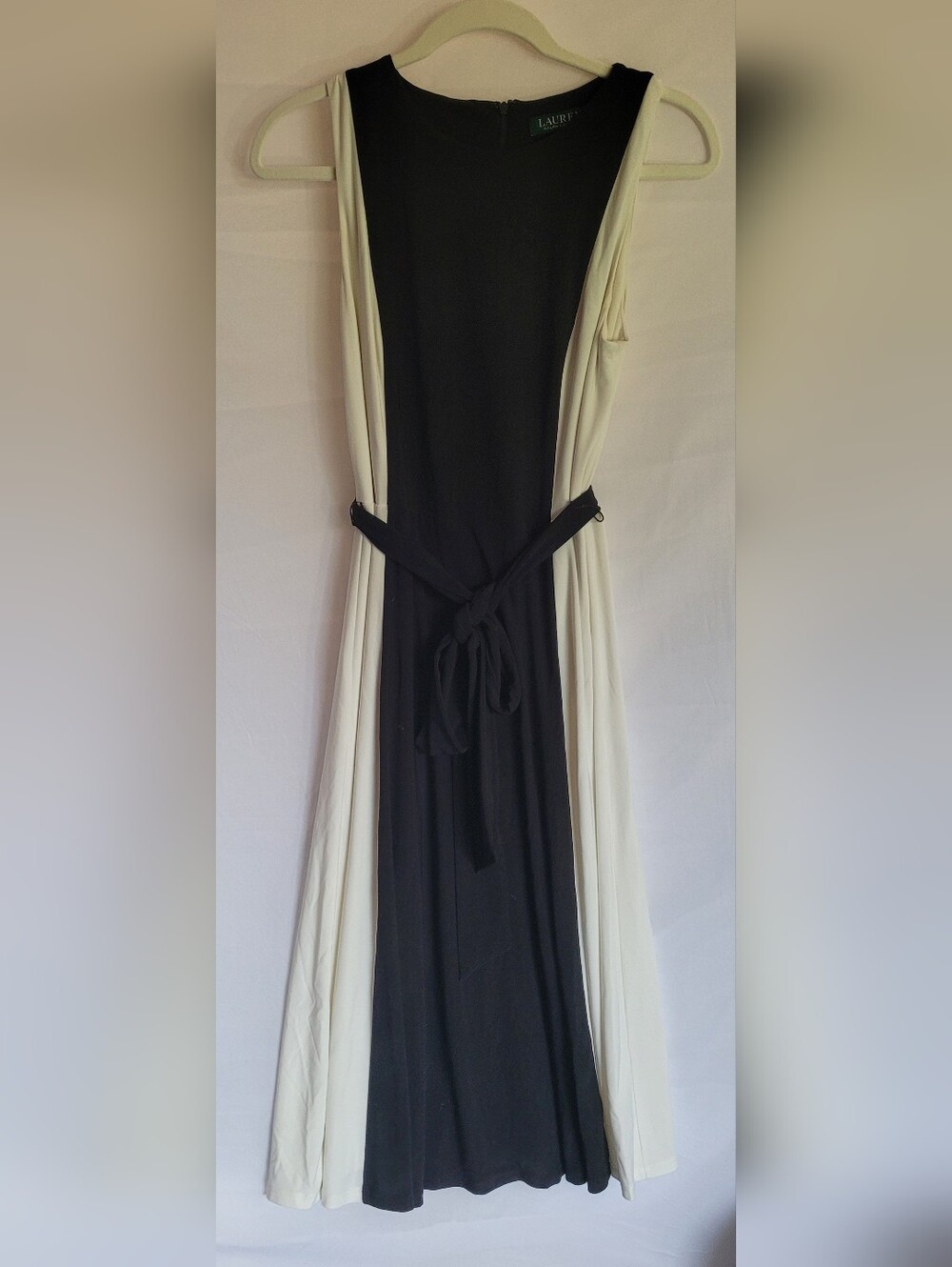 Ralph Lauren Black and Cream Sleeveless Panel Maxi Dress with Tie Waist